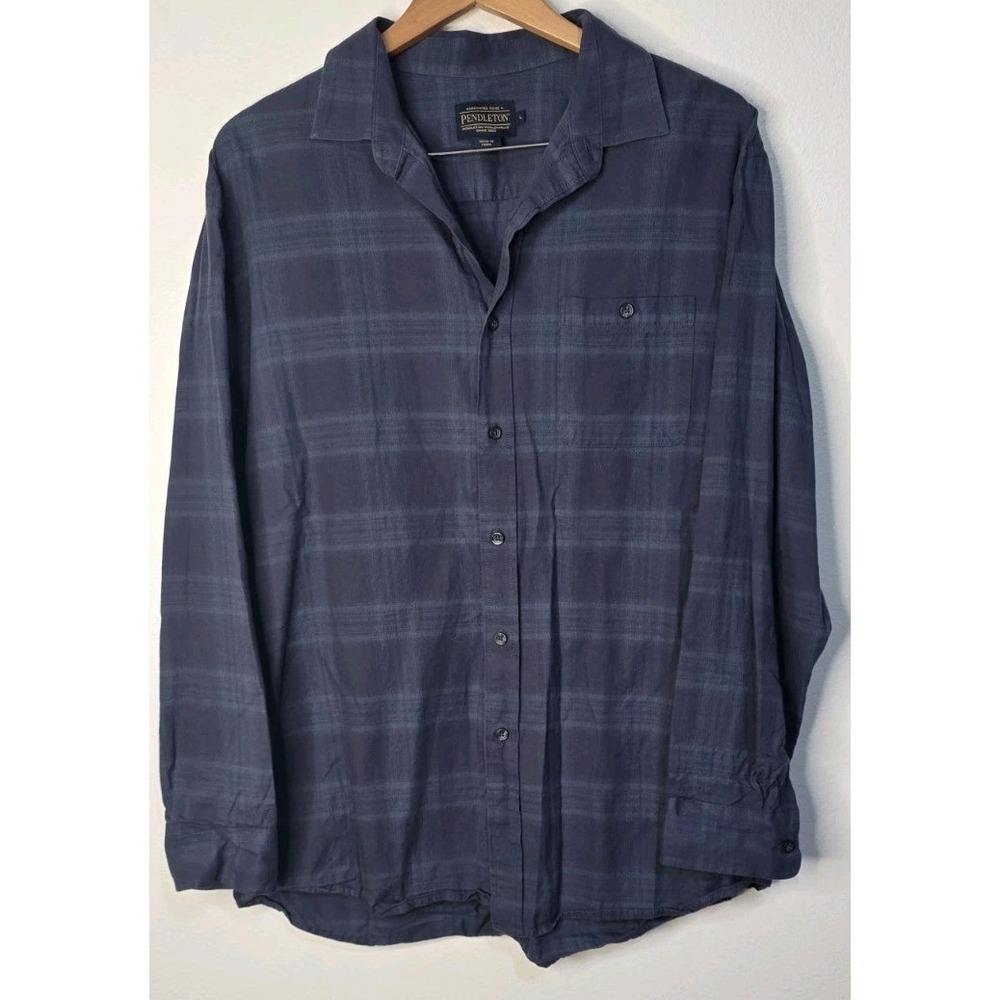 Pendleton Mason Flannel Shirt Blue Plaid 100% Cotton Men L Long Sleeve Outdoor